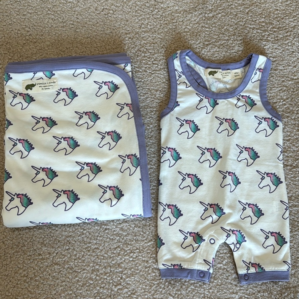 MONICA + ANDY newborn romper and blanket